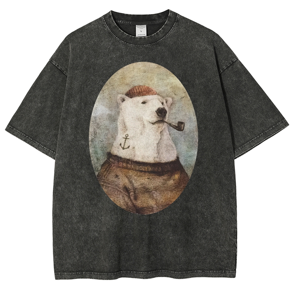 Vintage Polar Bear Portrait Graphic Washed T-Shirt 