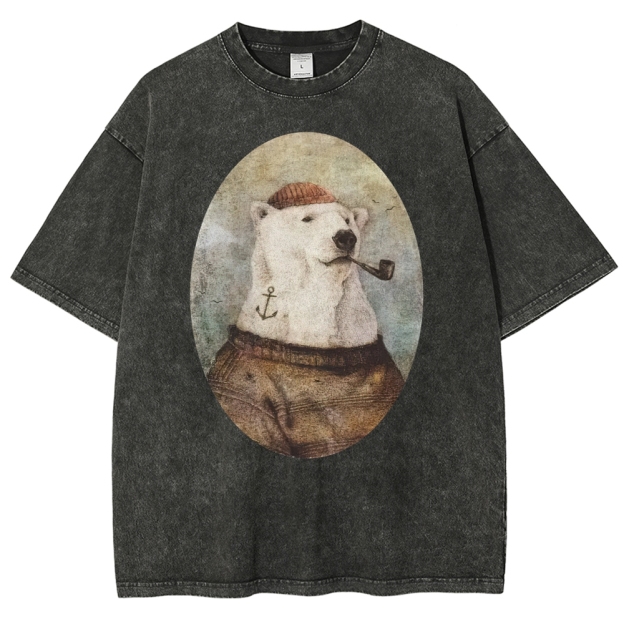 Vintage Polar Bear Portrait Graphic Washed T-Shirt 