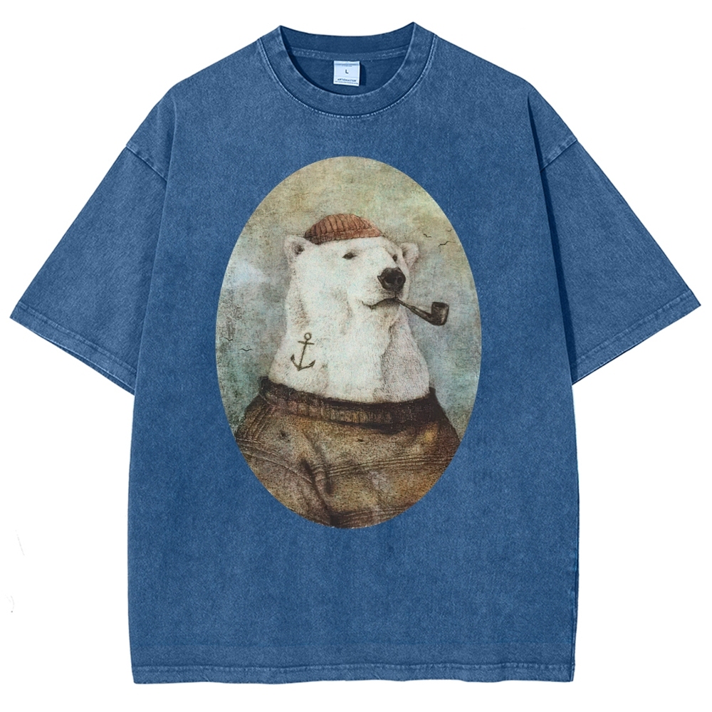 Vintage Polar Bear Portrait Graphic Washed T-Shirt 