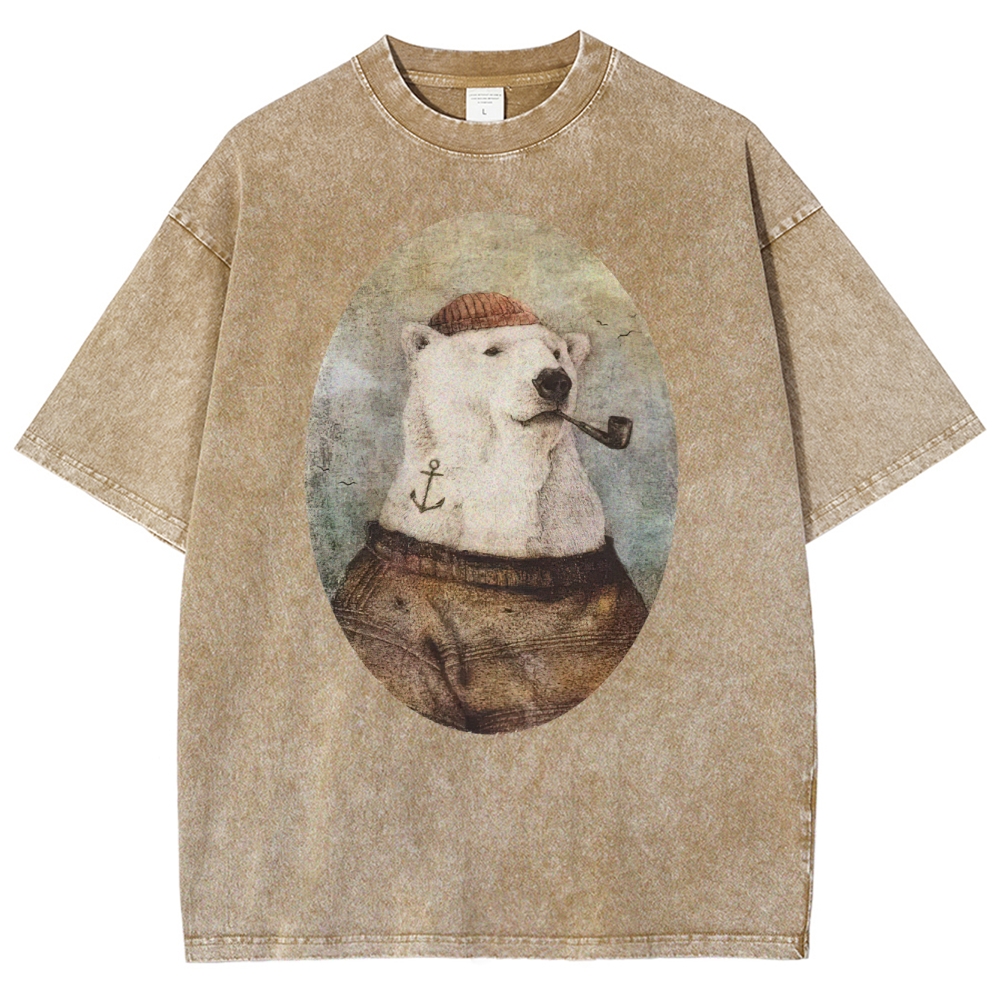 Vintage Polar Bear Portrait Graphic Washed T-Shirt 
