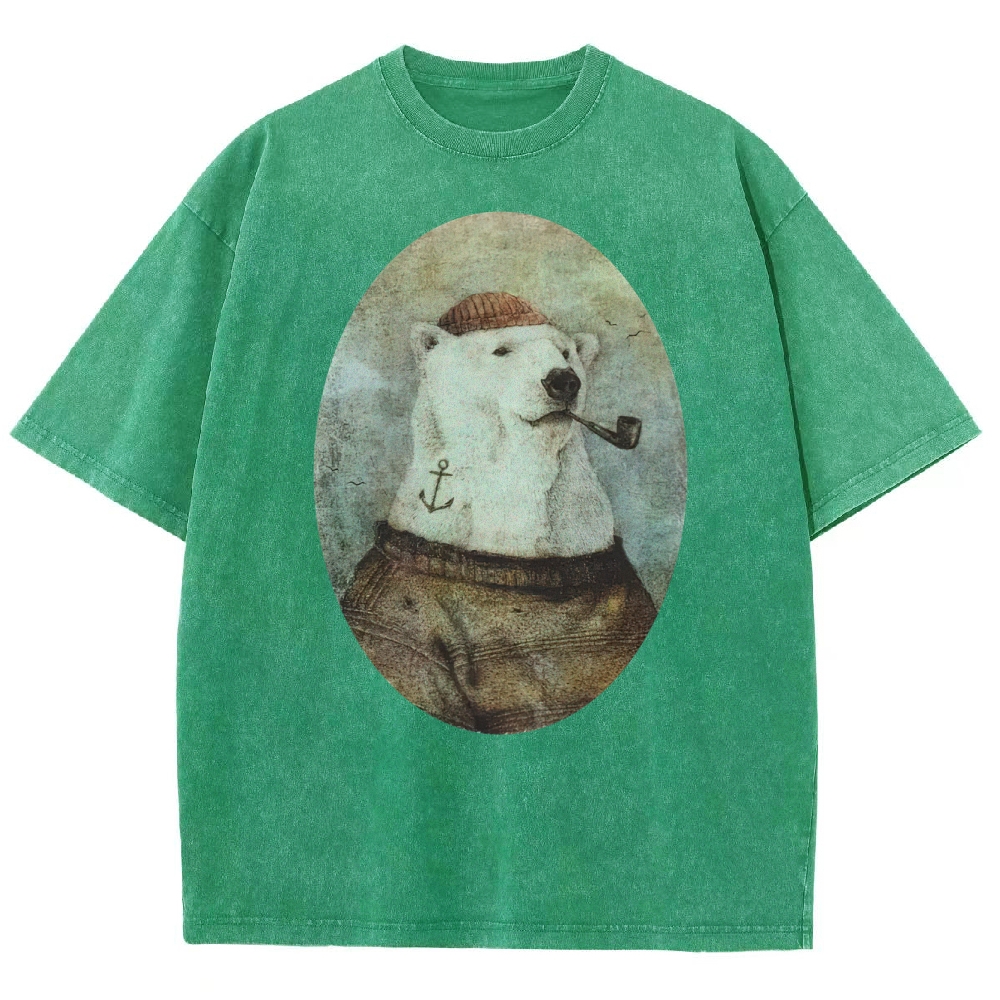 Vintage Polar Bear Portrait Graphic Washed T-Shirt 