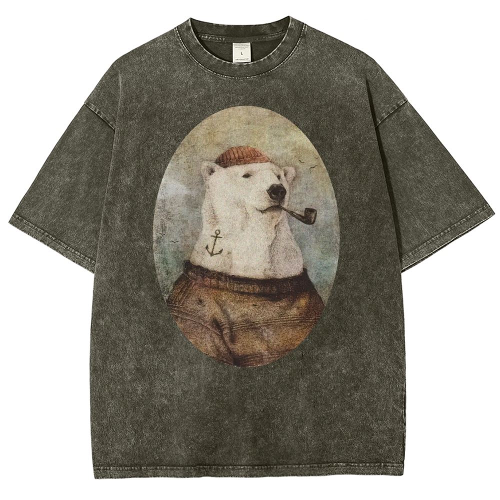 Vintage Polar Bear Portrait Graphic Washed T-Shirt 