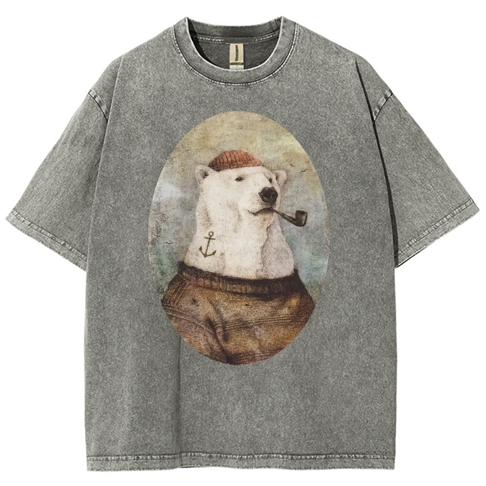 Vintage Polar Bear Portrait Graphic Washed T-Shirt 