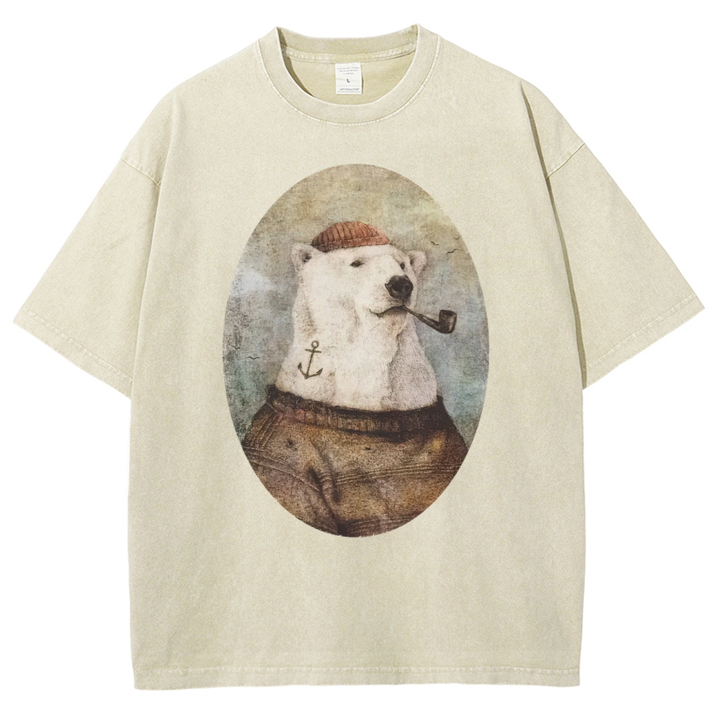 Vintage Polar Bear Portrait Graphic Washed T-Shirt 