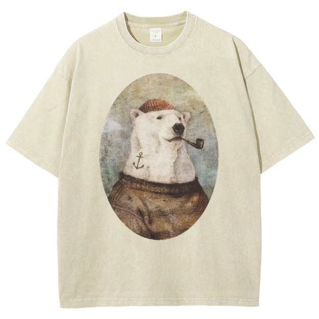 Vintage Polar Bear Portrait Graphic Washed T-Shirt 