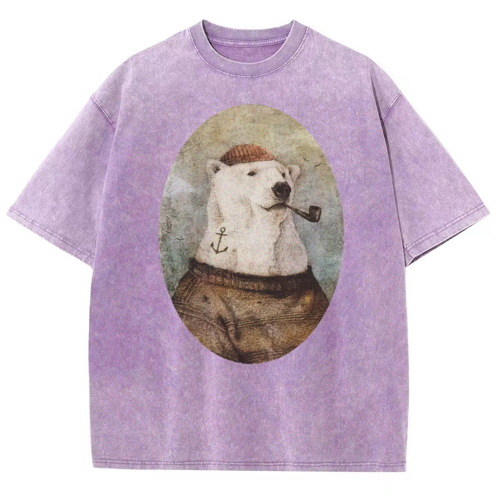 Vintage Polar Bear Portrait Graphic Washed T-Shirt 