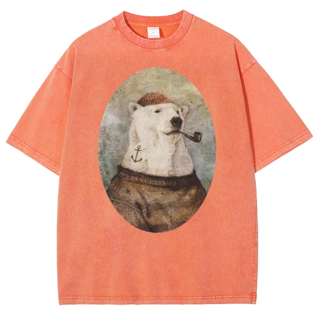 Vintage Polar Bear Portrait Graphic Washed T-Shirt 
