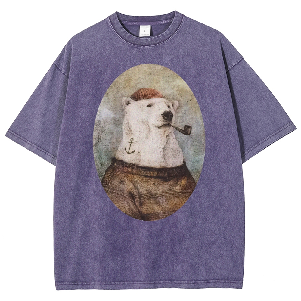 Vintage Polar Bear Portrait Graphic Washed T-Shirt 