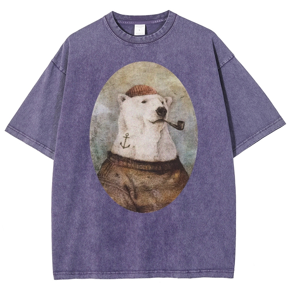 Vintage Polar Bear Portrait Graphic Washed T-Shirt 