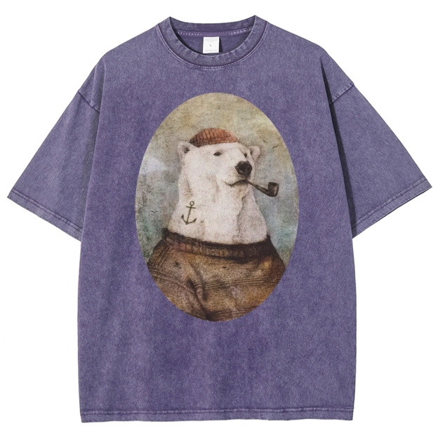 Vintage Polar Bear Portrait Graphic Washed T-Shirt 