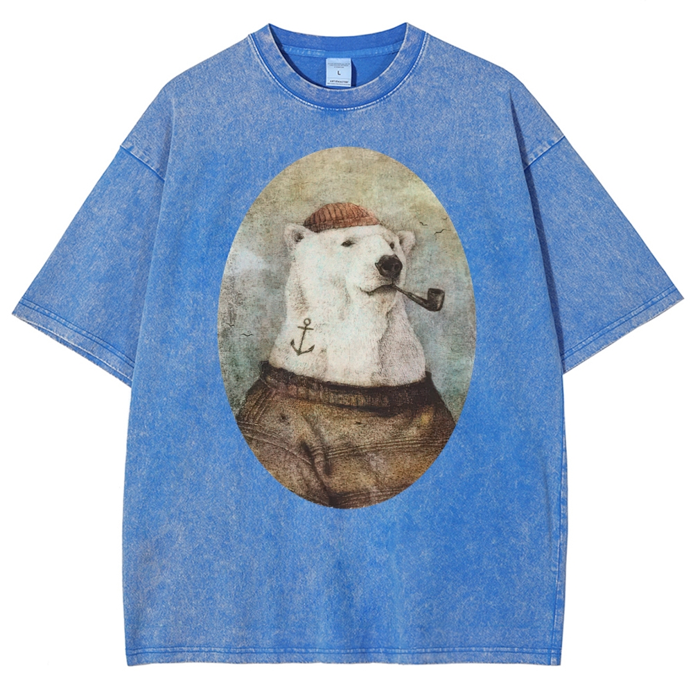 Vintage Polar Bear Portrait Graphic Washed T-Shirt 