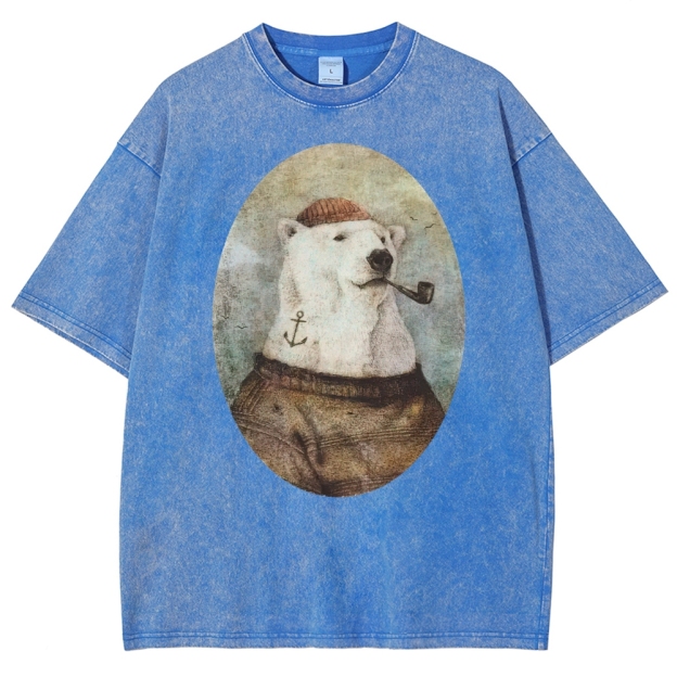 Vintage Polar Bear Portrait Graphic Washed T-Shirt 