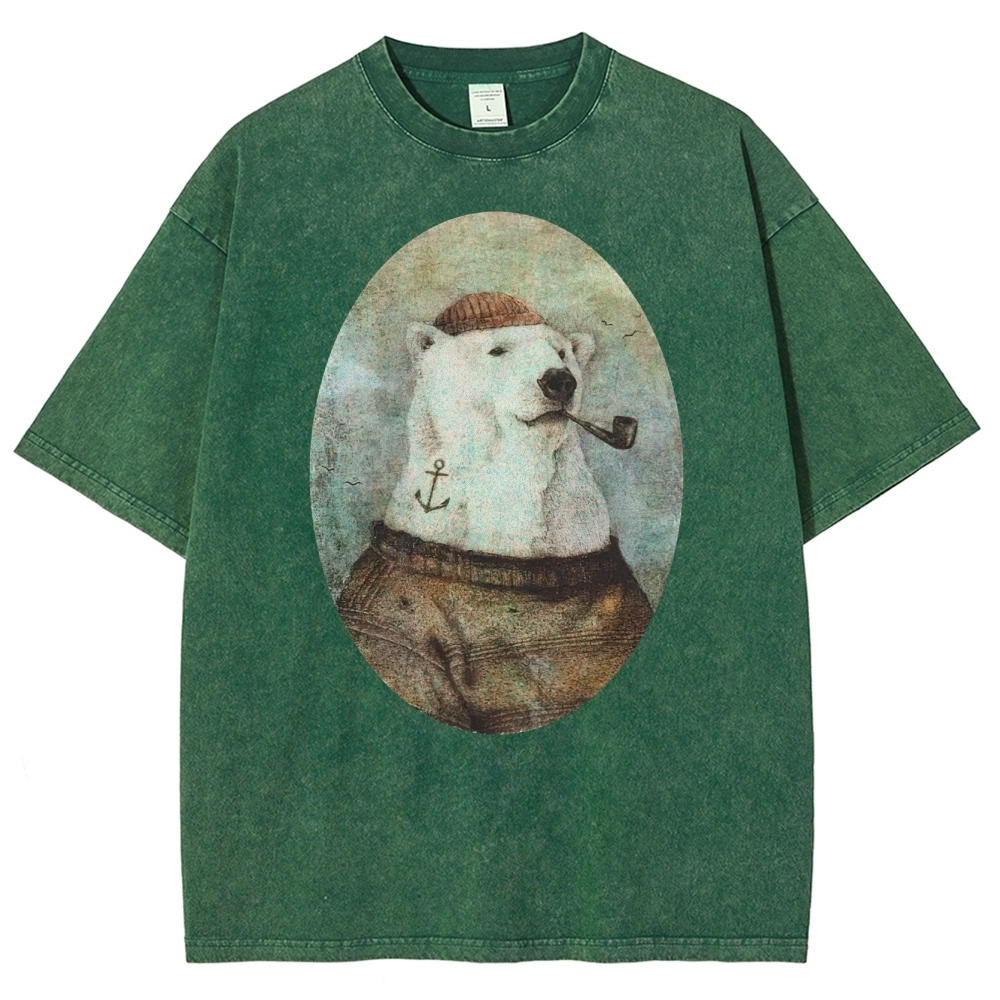 Vintage Polar Bear Portrait Graphic Washed T-Shirt 