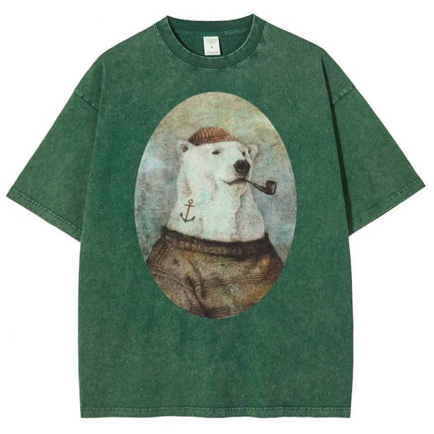 Vintage Polar Bear Portrait Graphic Washed T-Shirt 