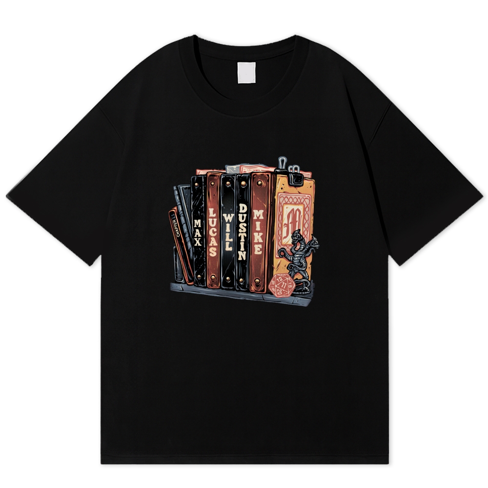 Retro Character Book Stack Cotton T-shirt