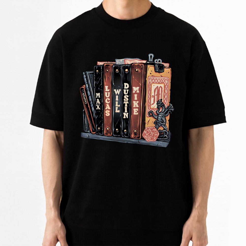 Retro Character Book Stack Cotton T-shirt