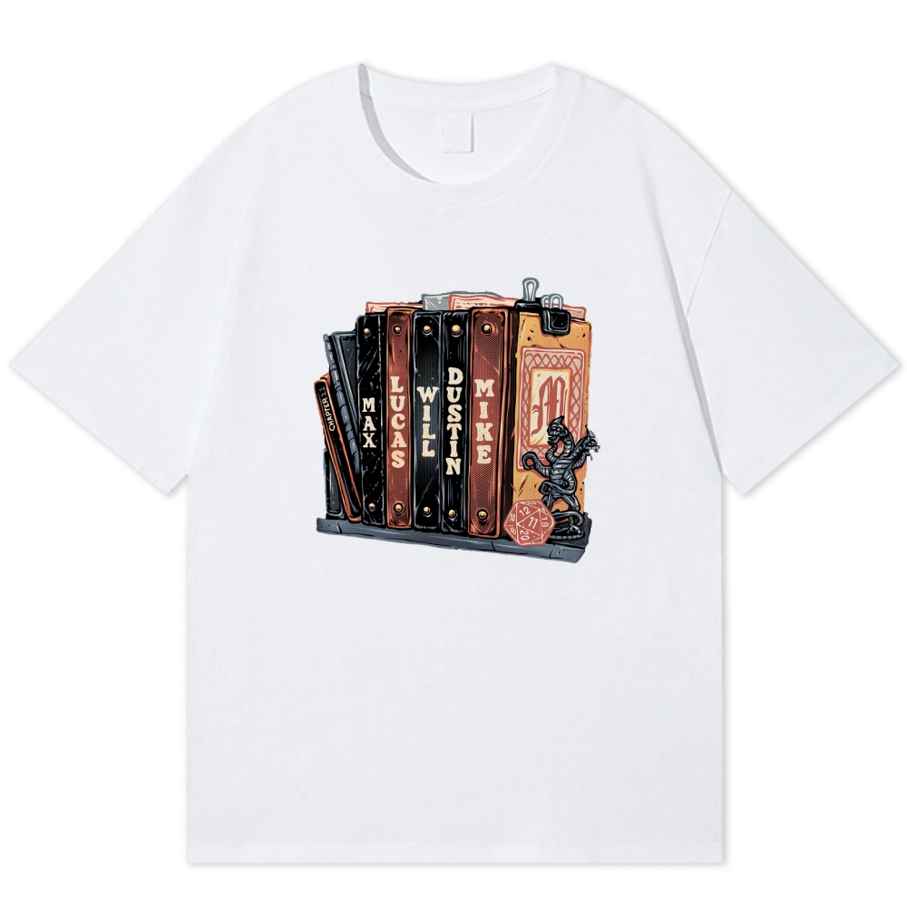 Retro Character Book Stack Cotton T-shirt