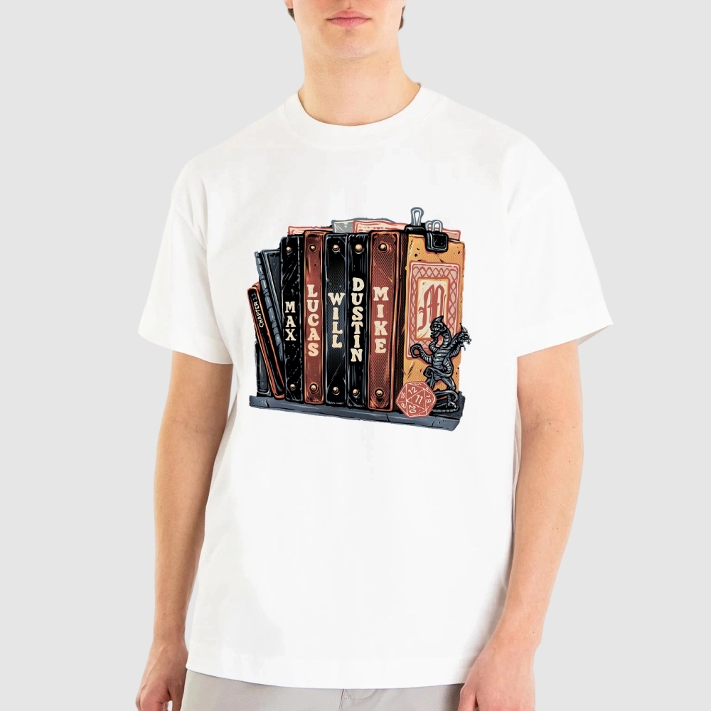 Retro Character Book Stack Cotton T-shirt