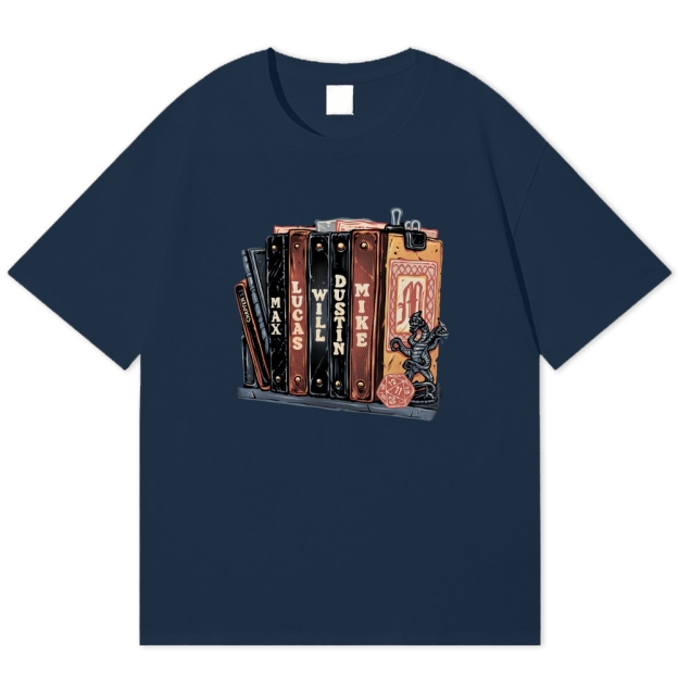 Retro Character Book Stack Cotton T-shirt