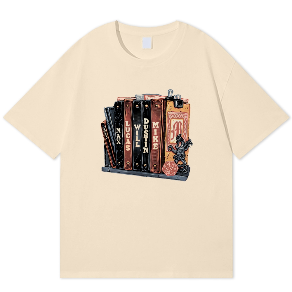 Retro Character Book Stack Cotton T-shirt