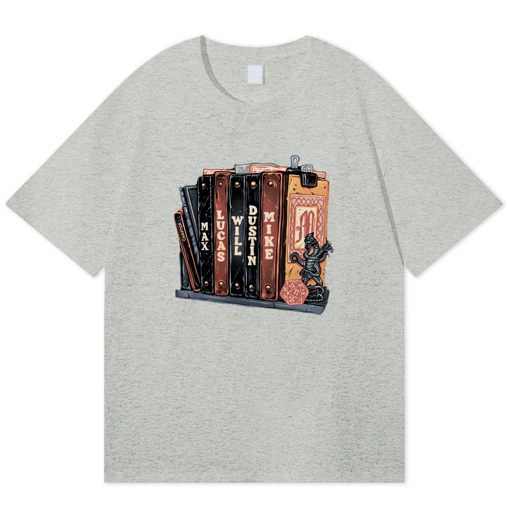 Retro Character Book Stack Cotton T-shirt