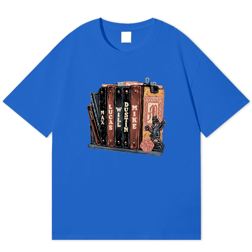 Retro Character Book Stack Cotton T-shirt