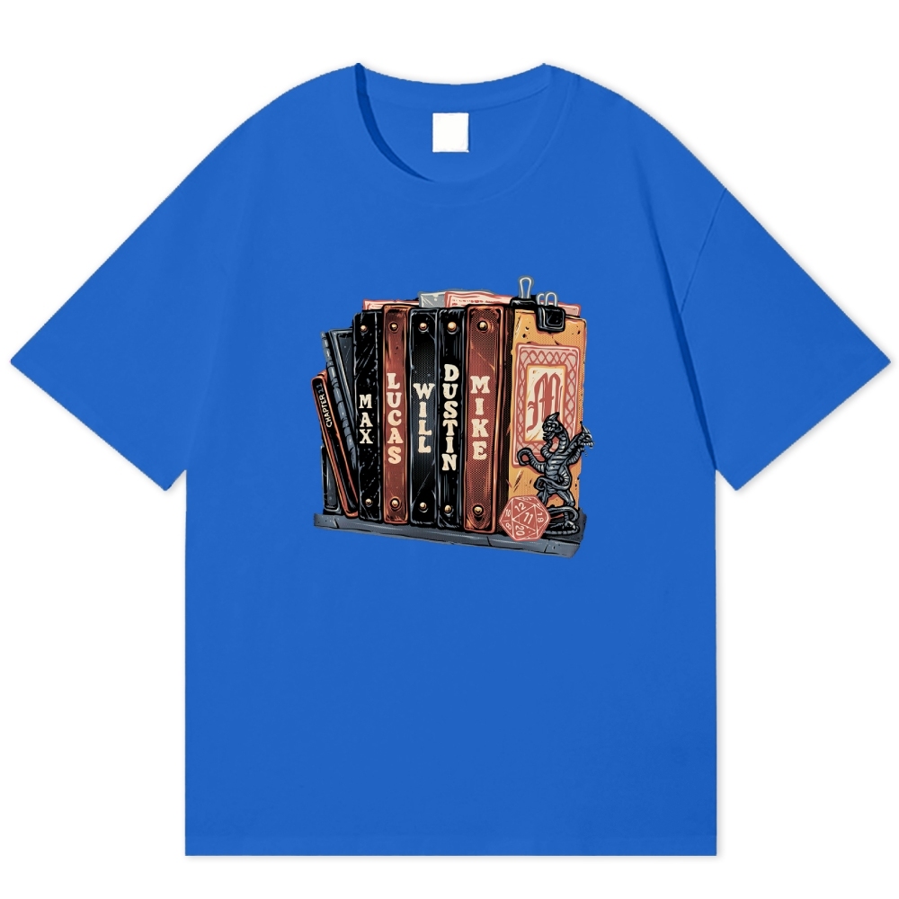 Retro Character Book Stack Cotton T-shirt