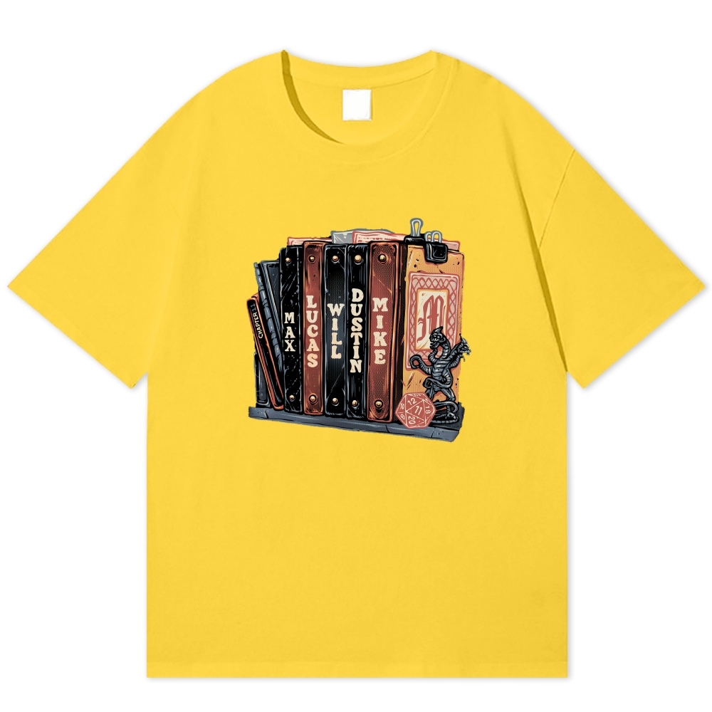 Retro Character Book Stack Cotton T-shirt