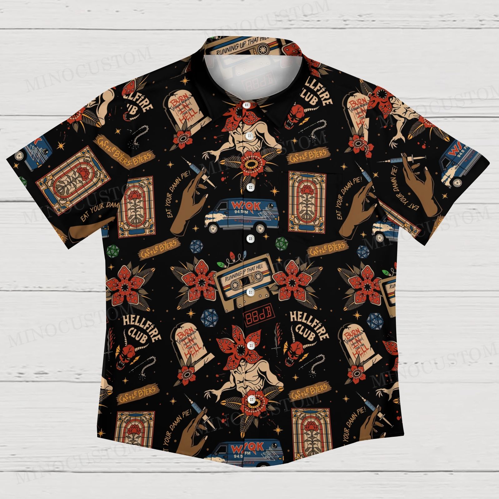 Retro Gothic Print Men's Shirt Collar Resort Short Sleeve Shirt 