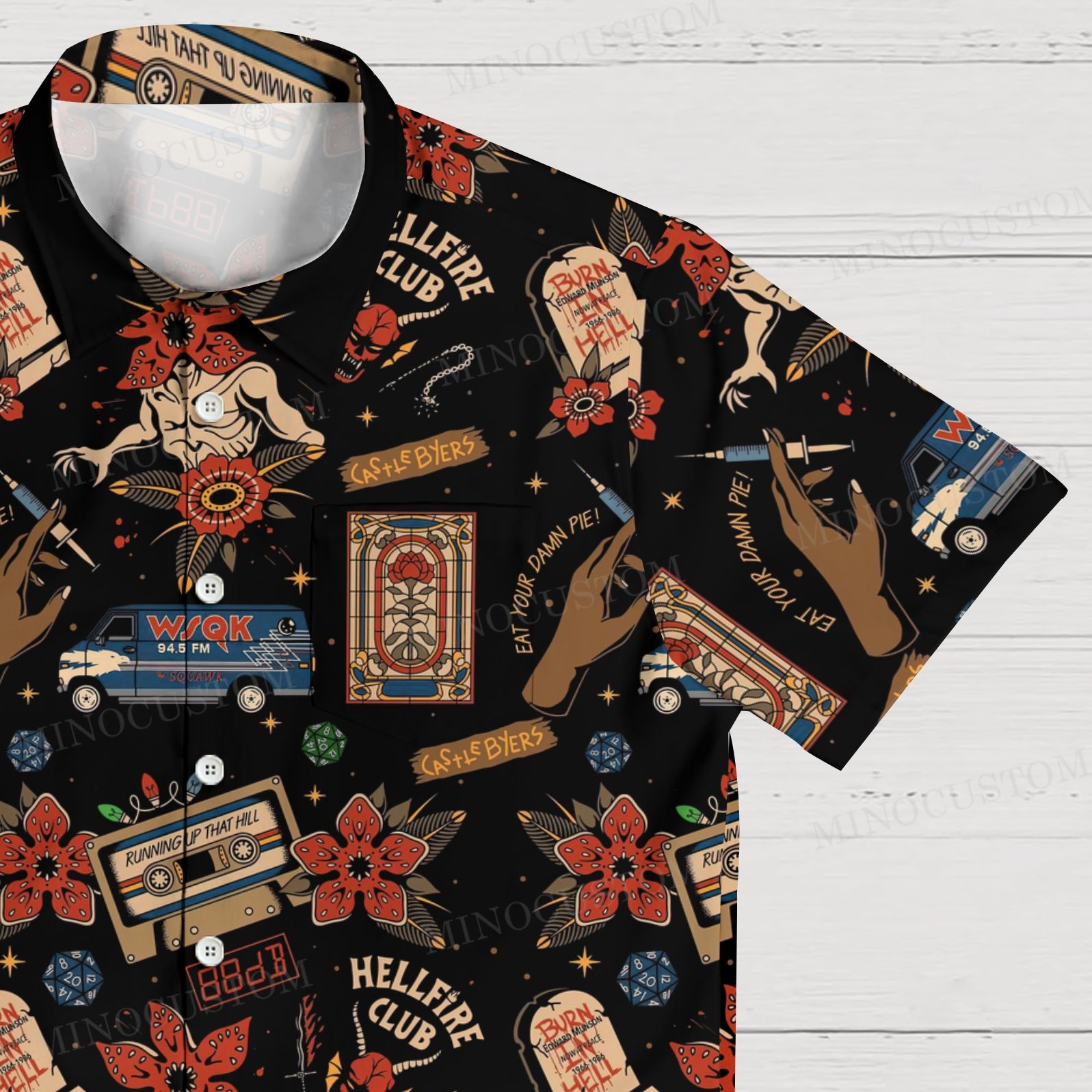 Retro Gothic Print Men's Shirt Collar Resort Short Sleeve Shirt 