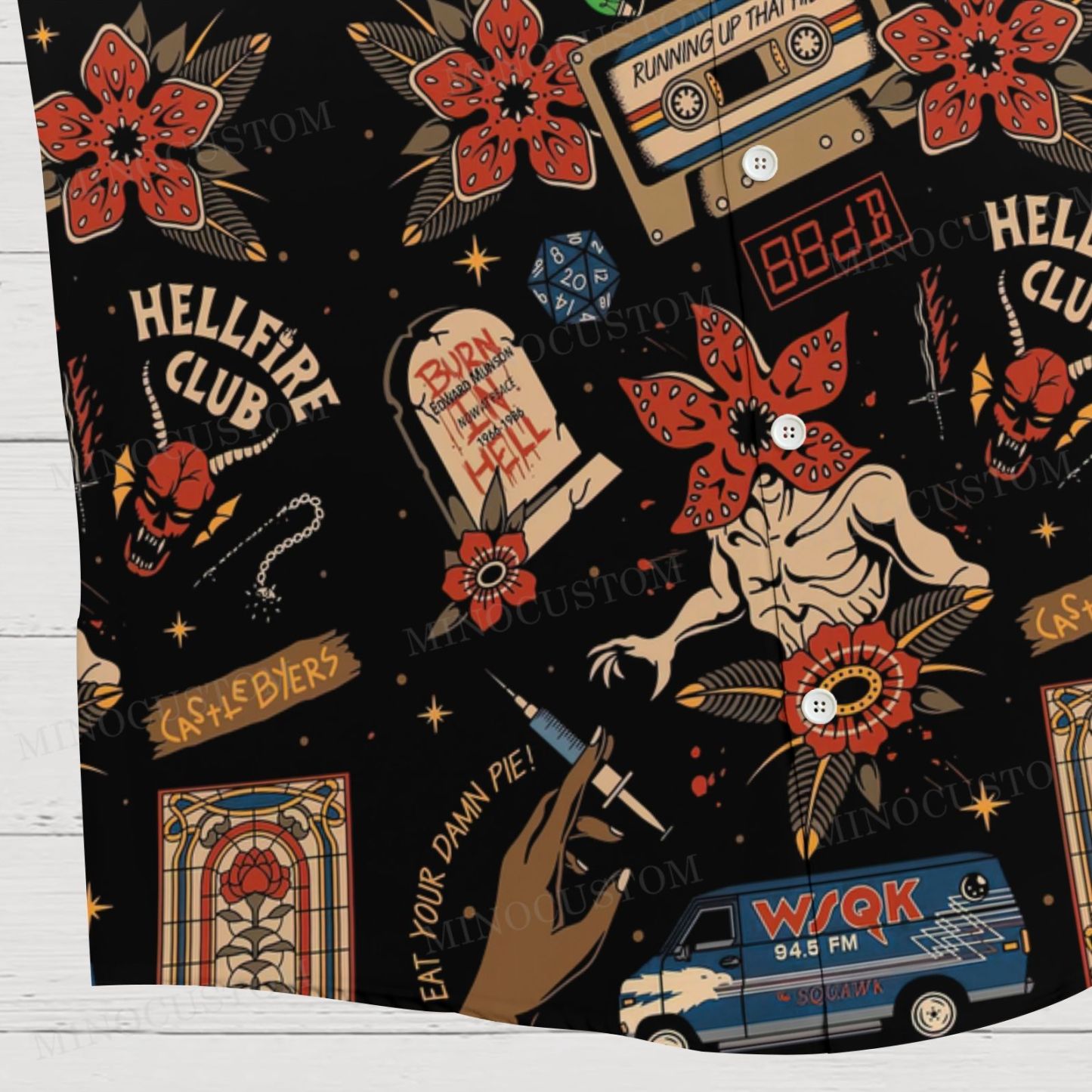 Retro Gothic Print Men's Shirt Collar Resort Short Sleeve Shirt 