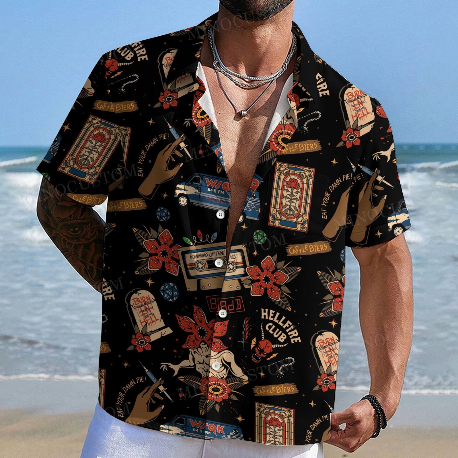 Retro Gothic Print Men's Shirt Collar Resort Short Sleeve Shirt 