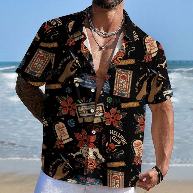 Retro Gothic Print Men's Shirt Collar Resort Short Sleeve Shirt 