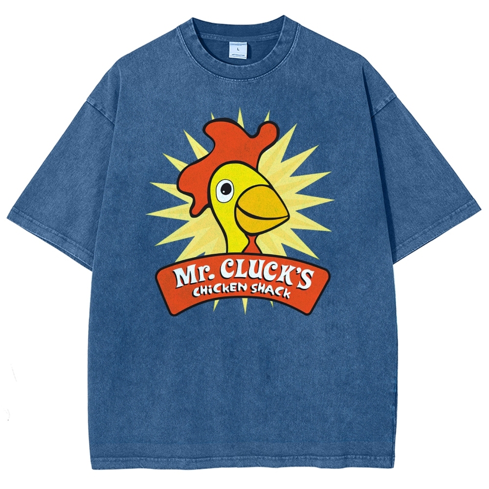Retro Funny Cartoon Chicken Starburst Washed T-Shirt 