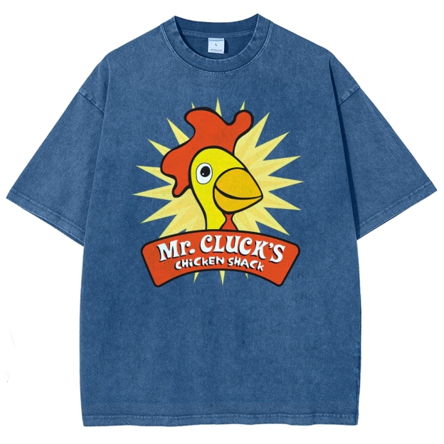 Retro Funny Cartoon Chicken Starburst Washed T-Shirt 