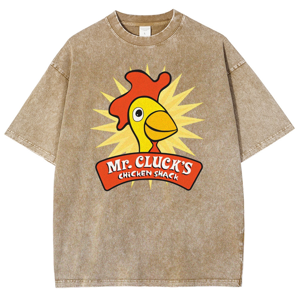 Retro Funny Cartoon Chicken Starburst Washed T-Shirt 