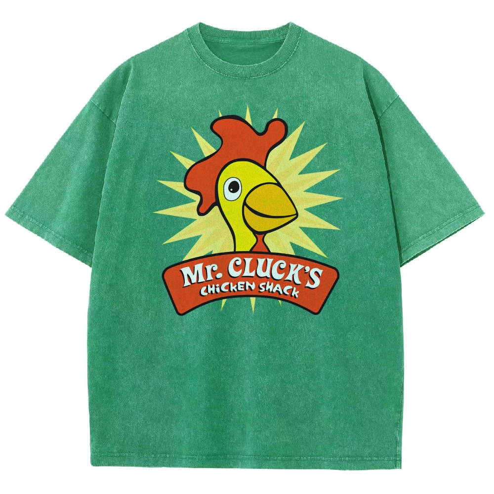 Retro Funny Cartoon Chicken Starburst Washed T-Shirt 