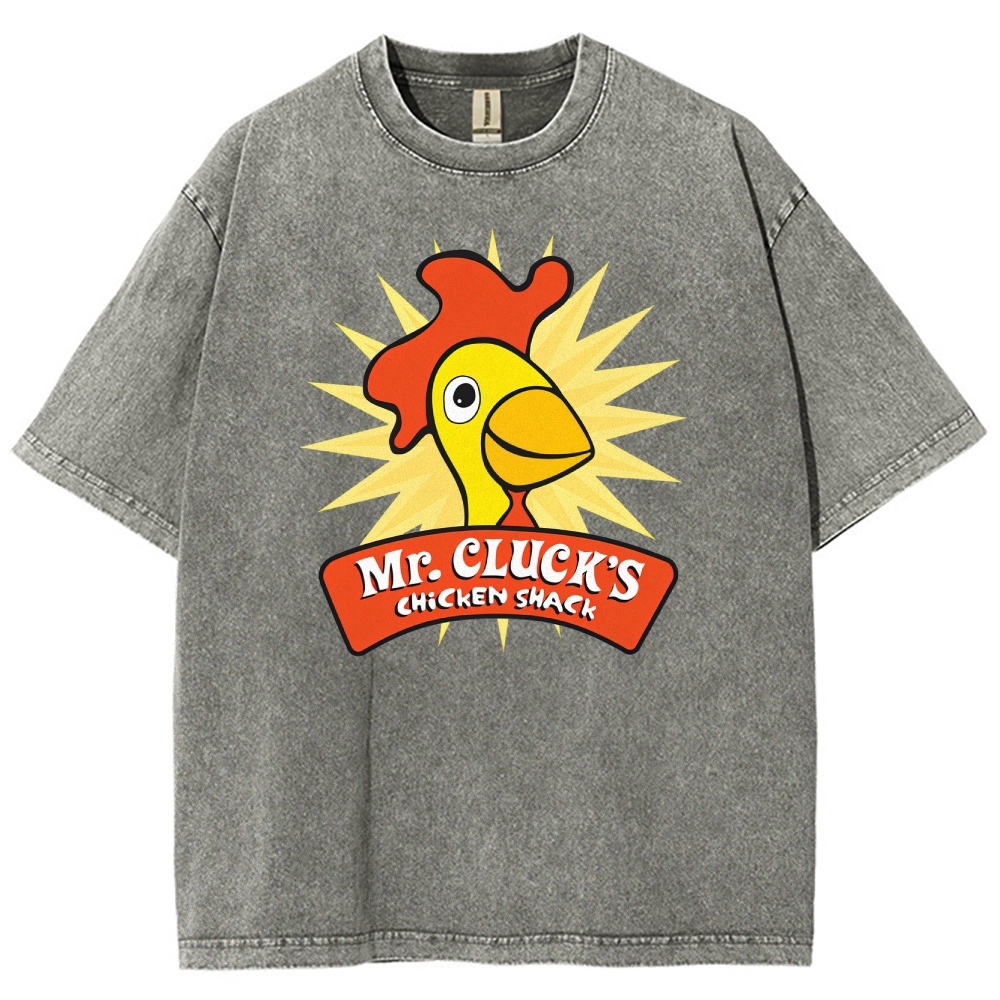 Retro Funny Cartoon Chicken Starburst Washed T-Shirt 