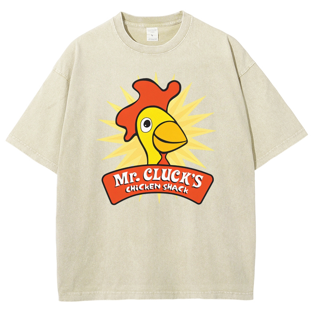Retro Funny Cartoon Chicken Starburst Washed T-Shirt 