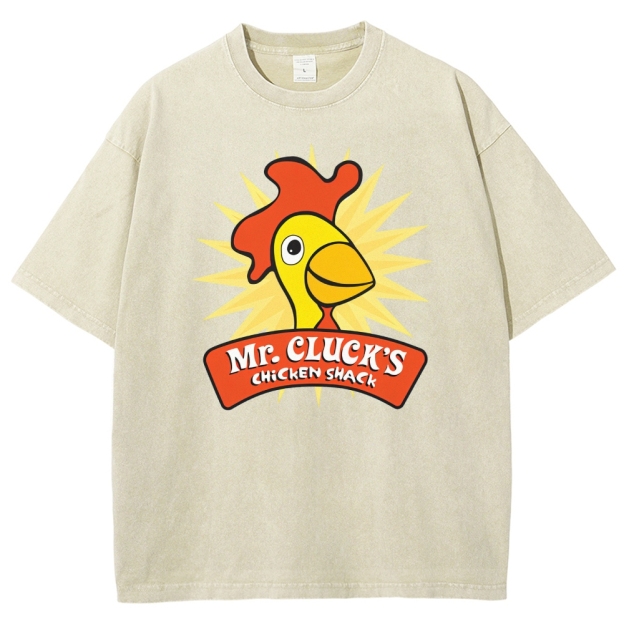 Retro Funny Cartoon Chicken Starburst Washed T-Shirt 
