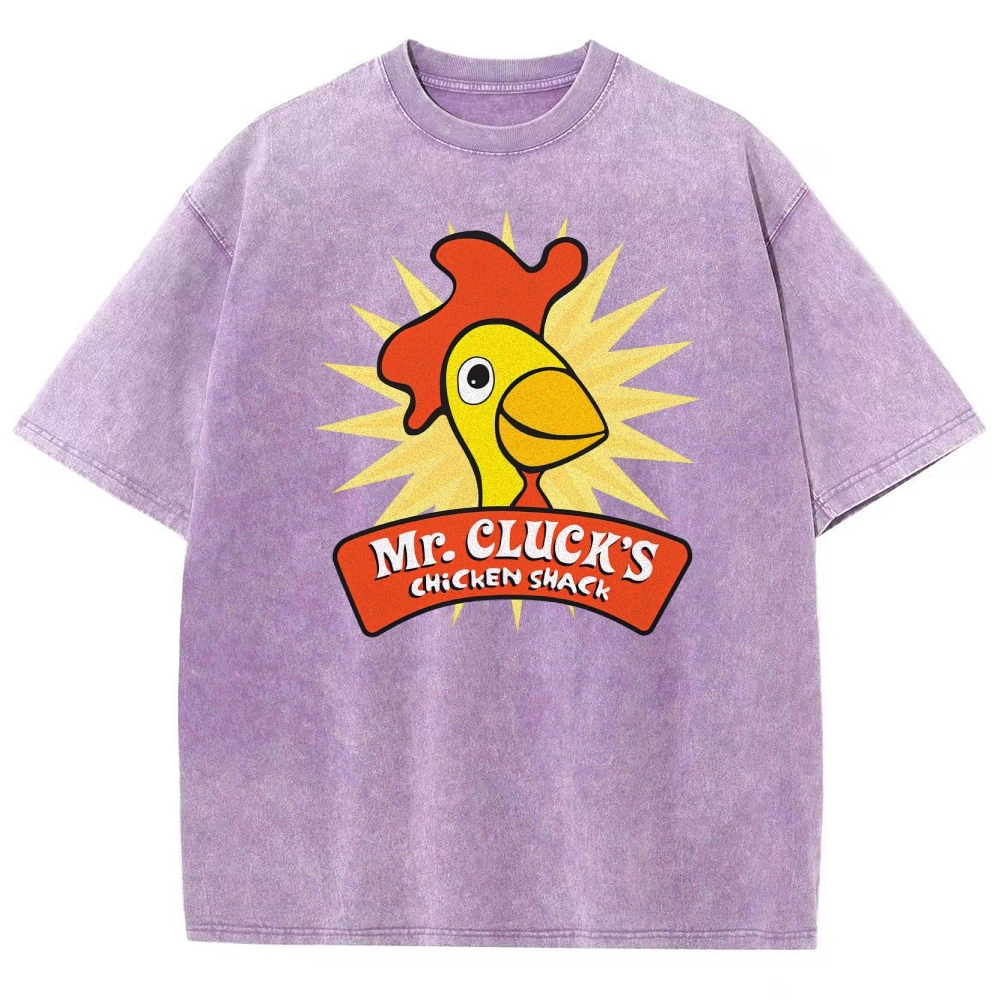 Retro Funny Cartoon Chicken Starburst Washed T-Shirt 