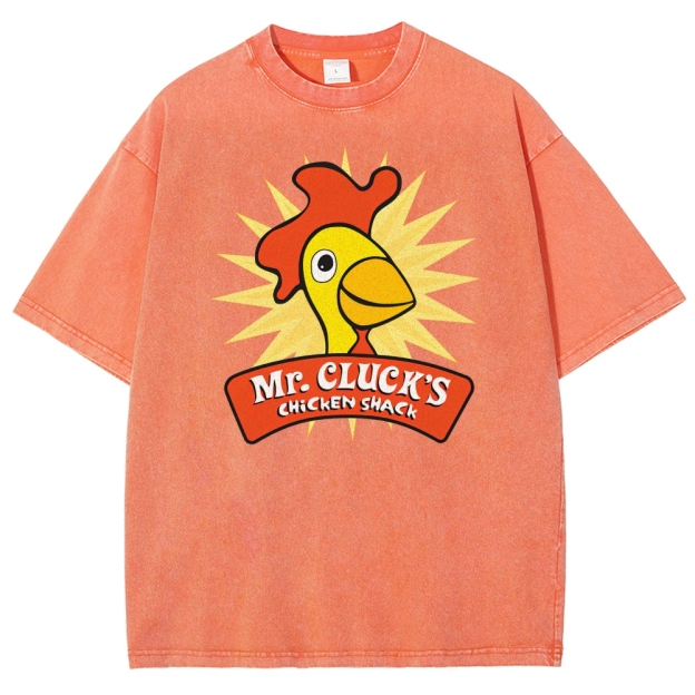 Retro Funny Cartoon Chicken Starburst Washed T-Shirt 