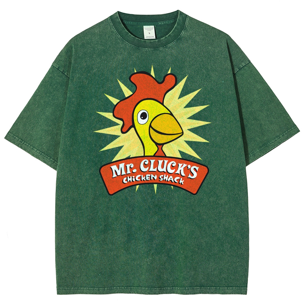 Retro Funny Cartoon Chicken Starburst Washed T-Shirt 