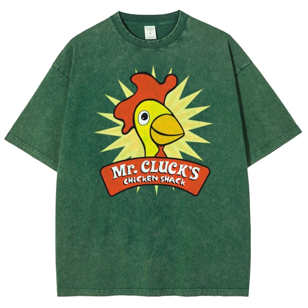 Retro Funny Cartoon Chicken Starburst Washed T-Shirt 