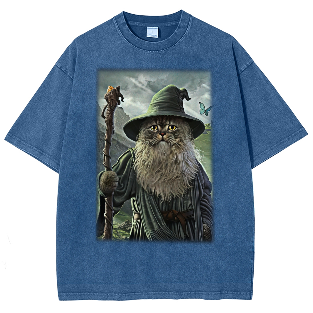 Wizard Cat  Fantasy Magic Adventure Washed T-Shirt 