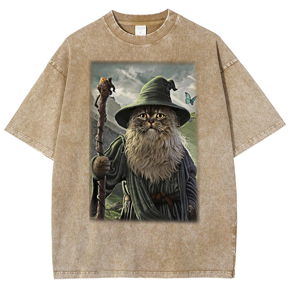 Wizard Cat  Fantasy Magic Adventure Washed T-Shirt 