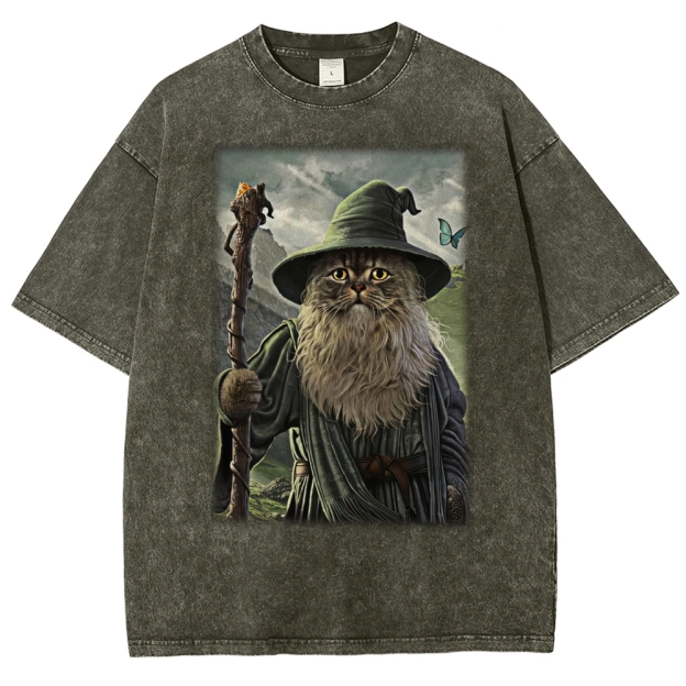 Wizard Cat  Fantasy Magic Adventure Washed T-Shirt 