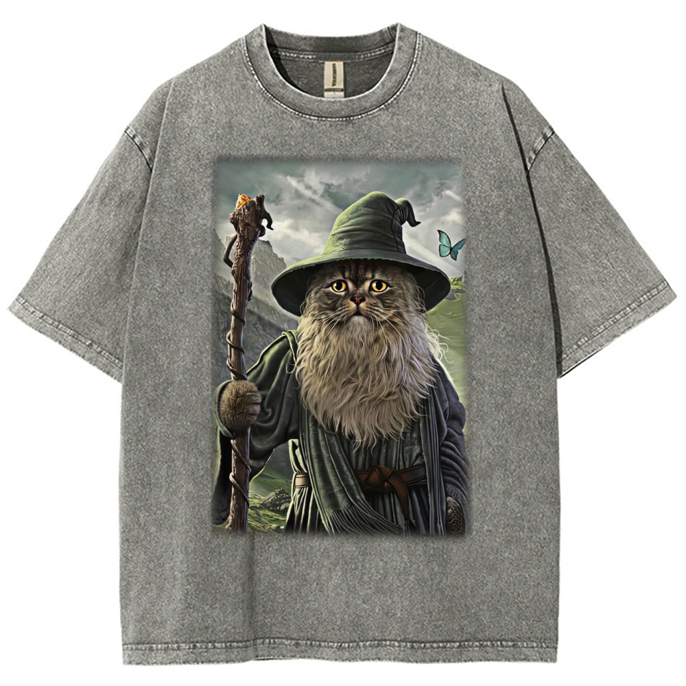 Wizard Cat  Fantasy Magic Adventure Washed T-Shirt 