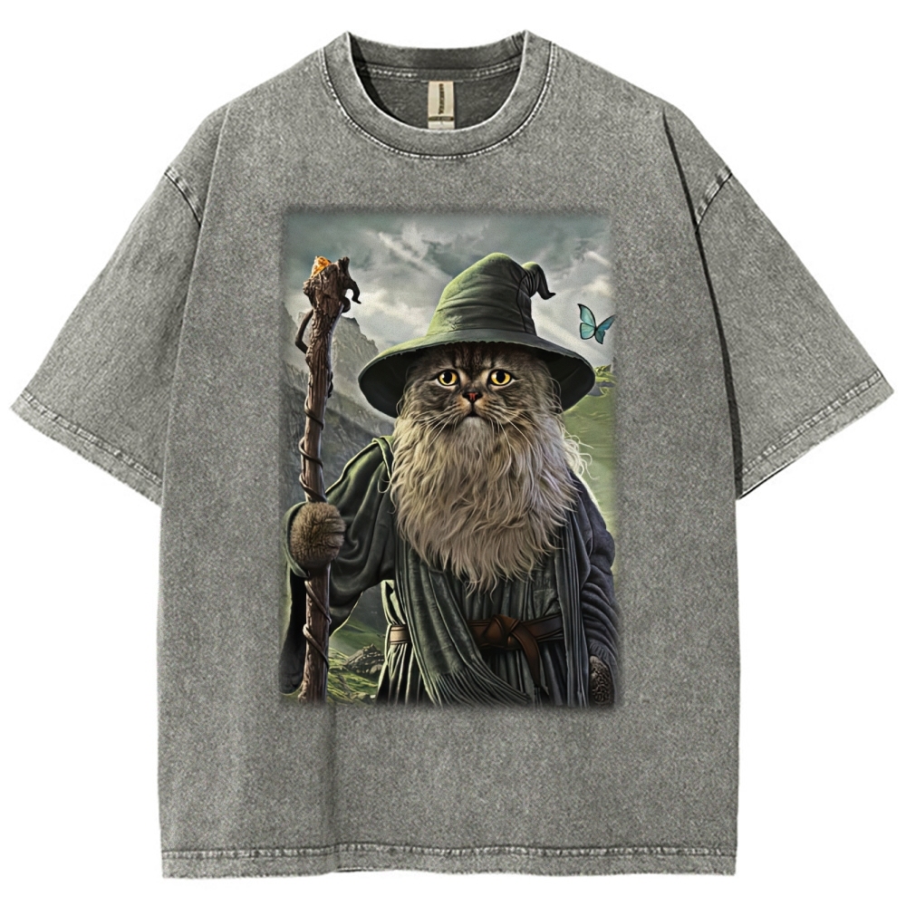 Wizard Cat  Fantasy Magic Adventure Washed T-Shirt 