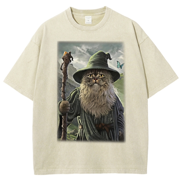 Wizard Cat  Fantasy Magic Adventure Washed T-Shirt 